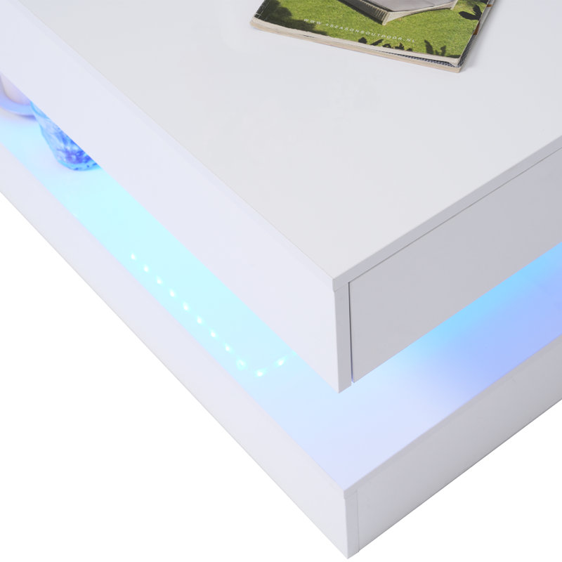 Table basse rectangulaire moderne avec rangement et lumières à DEL de 39,4 po (blanc), Blanc