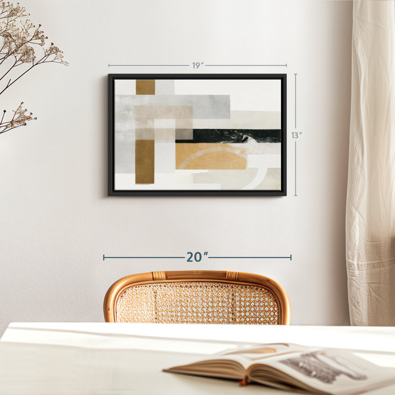 Abstrait "Rectangles dorés et gris abstraits", H 19 po x l 13 po