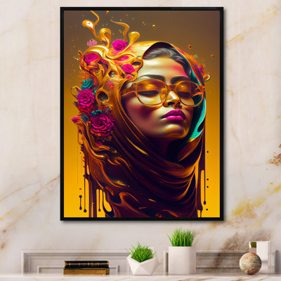 Élégante femme arabe avec hijab floral - Impression sur toile