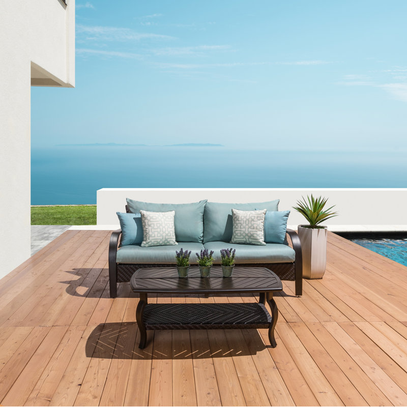 Barcelo 5 Piece Rattan Sofa Set with Cushions, Canvas Spa Sunbrella® Canvas