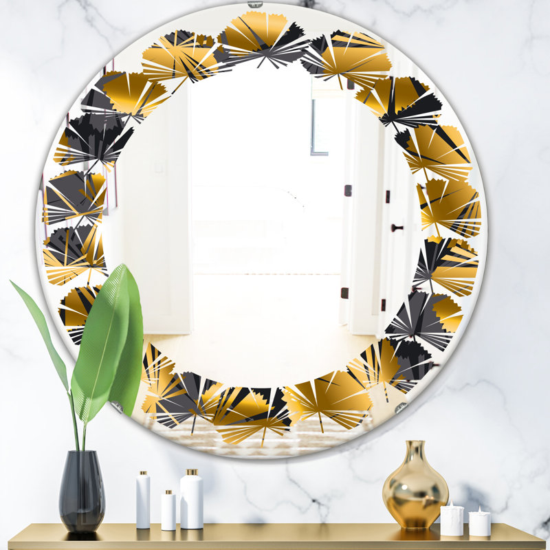 Miroir mural abstrait sans cadre, H 24 po x l 24 po, Abstract Marbled Background Leaves.