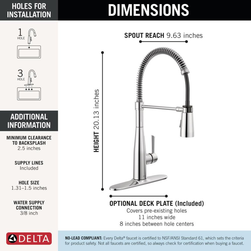 Essa Pro Style Commercial Kitchen Faucet with Pull Down Sprayer, Chrome Single Hole Kitchen Sink Faucet, Single Handle, Chrome