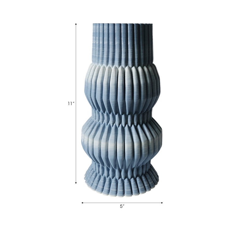 Stoneware Decorative Vase With Sculptural Ridged Textured Form, 11" H x 5" W x  5" D
