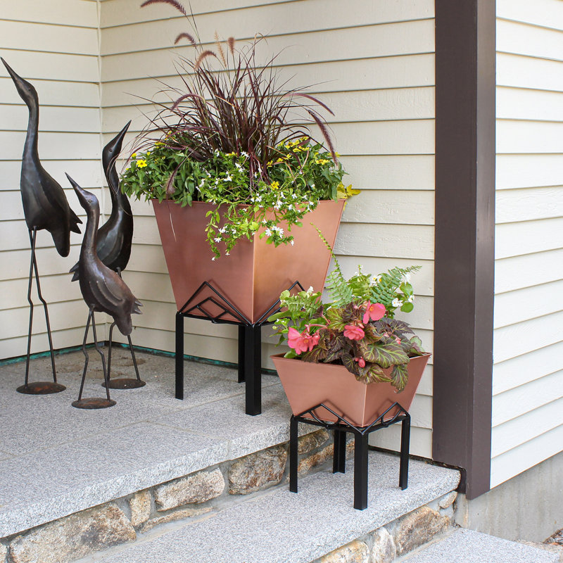 Metal Pot Planter, 14.25" H x 12.25" W x 12.25" D