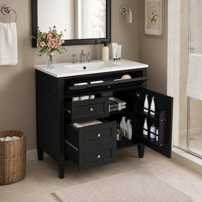 Meuble-lavabo simple 36 po avec lavabo 36 po, 2 tiroirs, tiroir escamotable et rangement pour porte