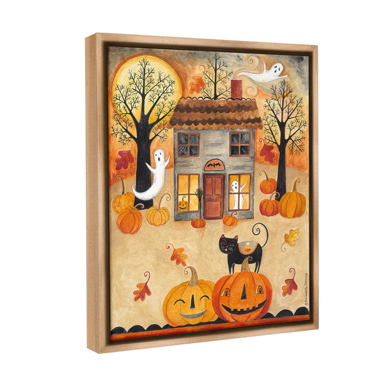 "Fantômes à la nuit d'Halloween" par Bernadette Deming sur toile, Cadre flottant orme Montalcino, H 21 po x l 17 po