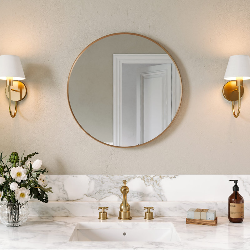 Miroir de salle de bain 24 po avec cadre en métal, Or brossé