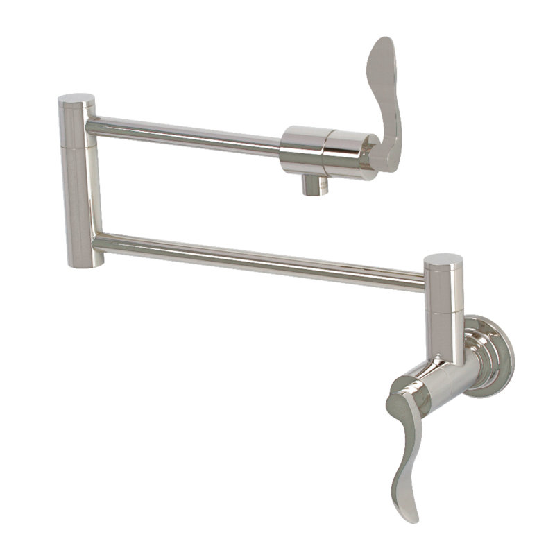 Kingston Brass NuWave Two-Handle 1-Hole Wall Mount Pot Filler Faucet, Polished Nickel
