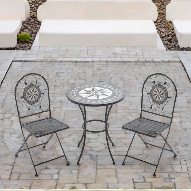 2 - Person 60cm Long Bistro Set With Round Mosaic Table