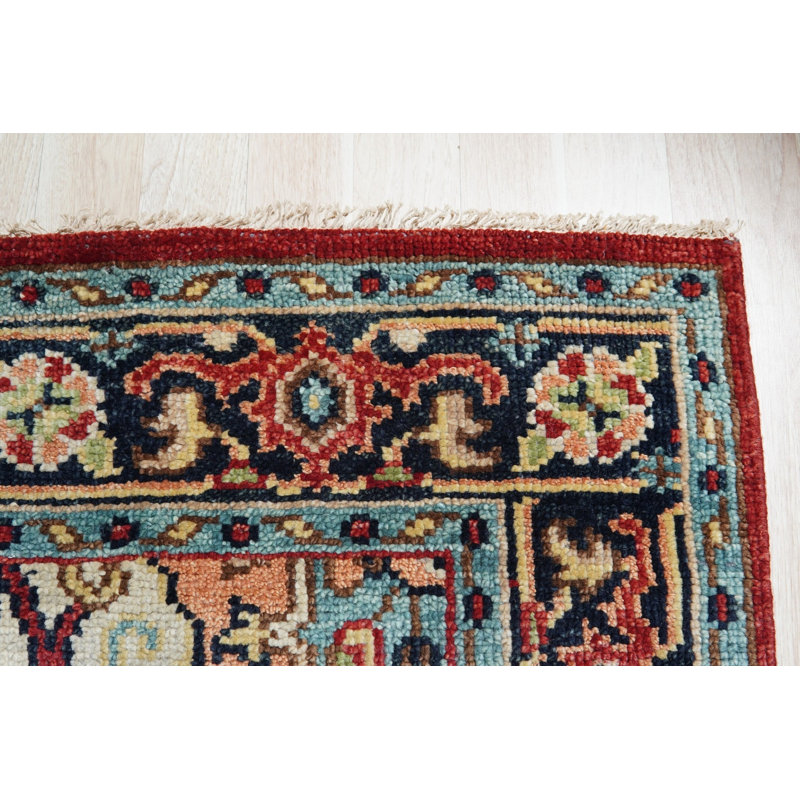 Tapis rouge en laine noué à la main à motif floral médaillon classique traditionnel rouge moderne, 9 pi x 12 pi