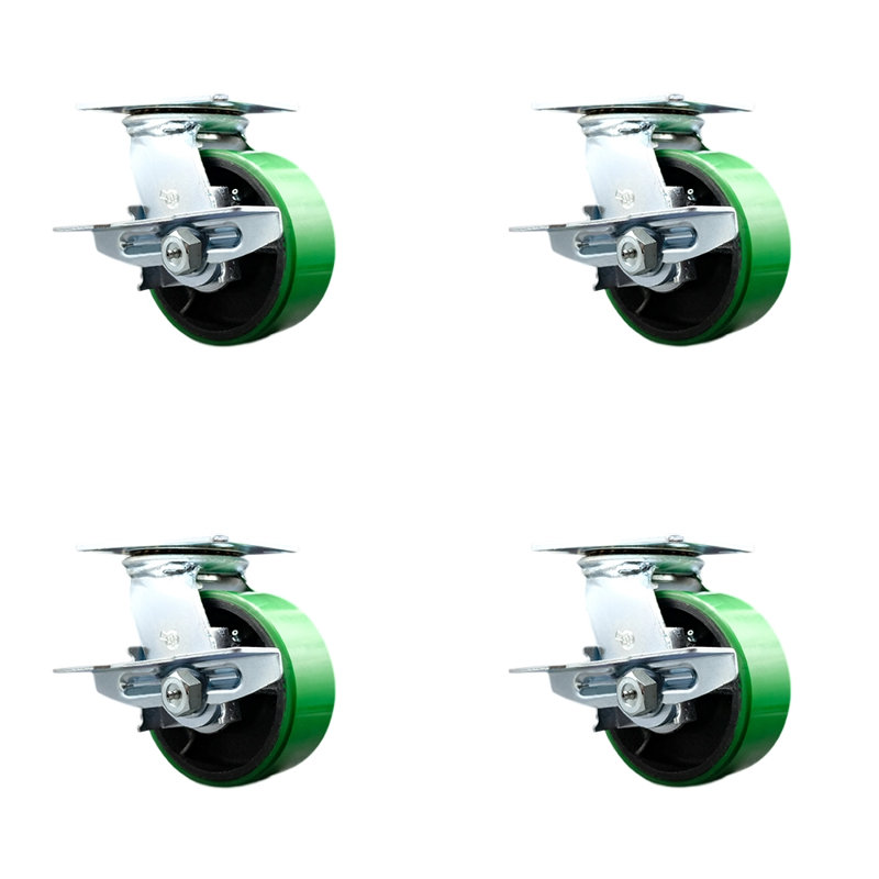 Ensemble de 4 roulettes robustes 6 pouces en fonte avec freins