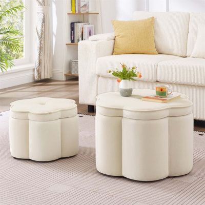 Ensemble de 2 repose-pieds à pétales en forme de fleur avec rangement, velours rembourré pour le salon et l'entrée