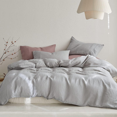 Housse de couette 100% lin TOSMO, housse de couette en lin naturel français avec fermeture à glissière et attaches de coin, housse de couette respirante rafraîchissante 3 pièces