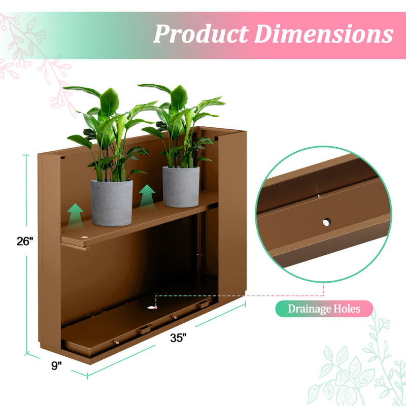 Large Rectangular Planter - Metal Rectangular Planter Box with Drainage Holes for Indoor and Outdoor Use, Brown