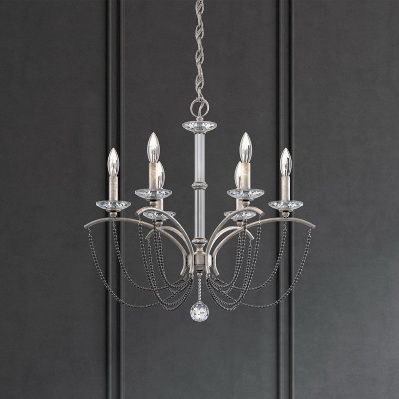 Priscilla 6 - Light Chandelier, Antique Silver/Dark Gray Pearl 