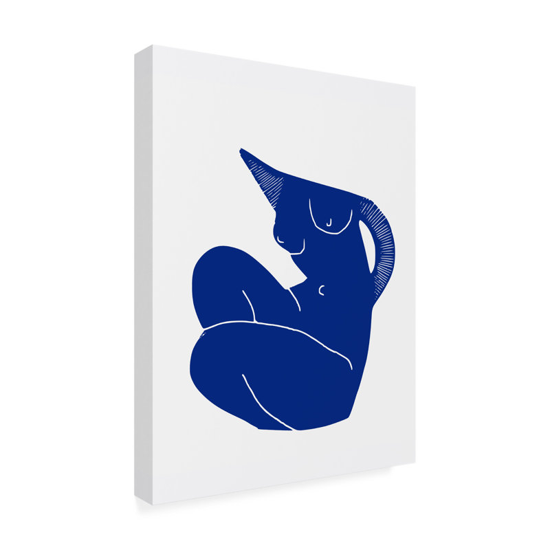 Petit doyen bleu assis sur toile nue, H 35 po x l 47 po