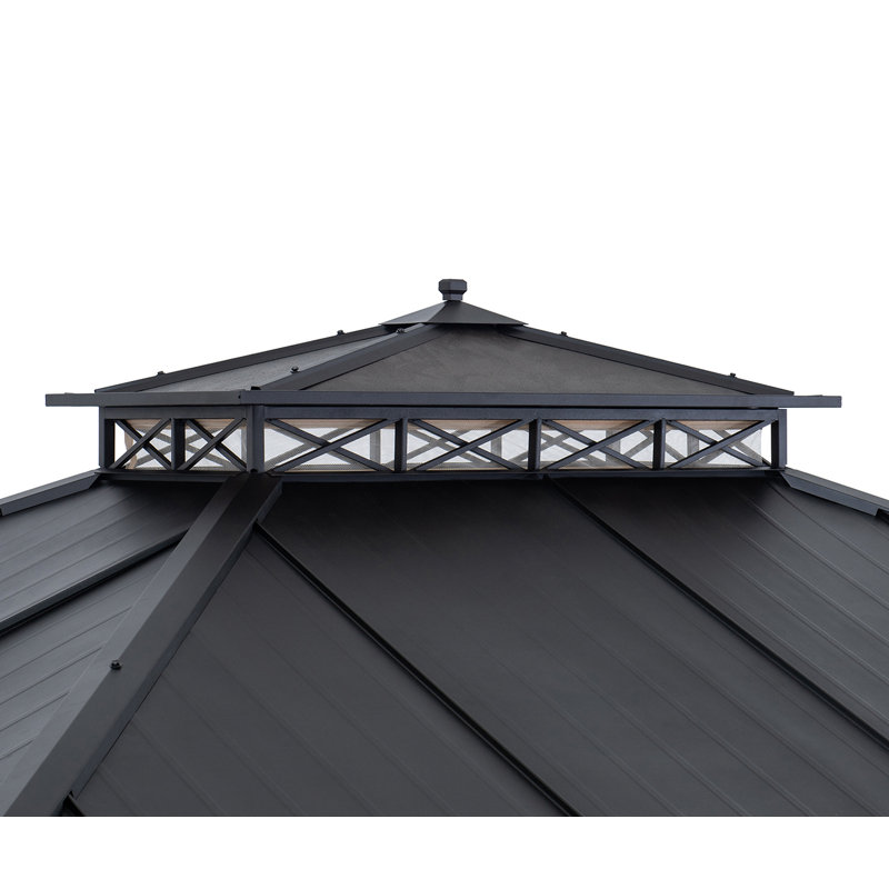 Sunjoy Black Metal 11x13 ft Hardtop Gazebo with Mesh Netting