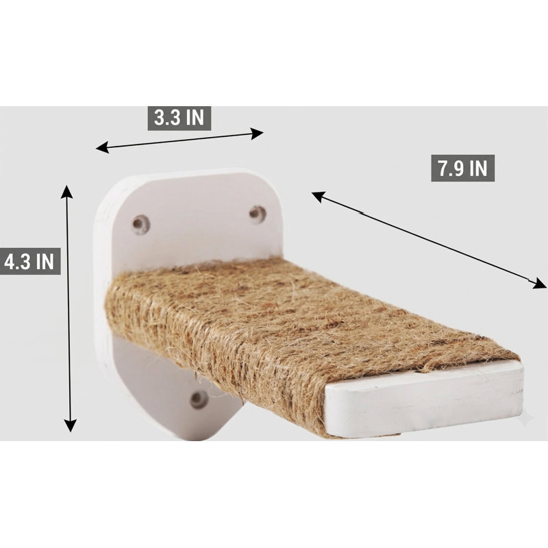 3-Function Wall-Mounted Cat Climbing Set, Features Hemp Rope, Shelves, Perches & Scratching Pads, White Finish