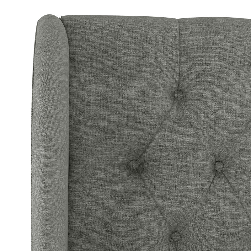 Tête de lit tapissier à oreilles Tomey, Très grand, Lin gris anthracite texturé Zuma