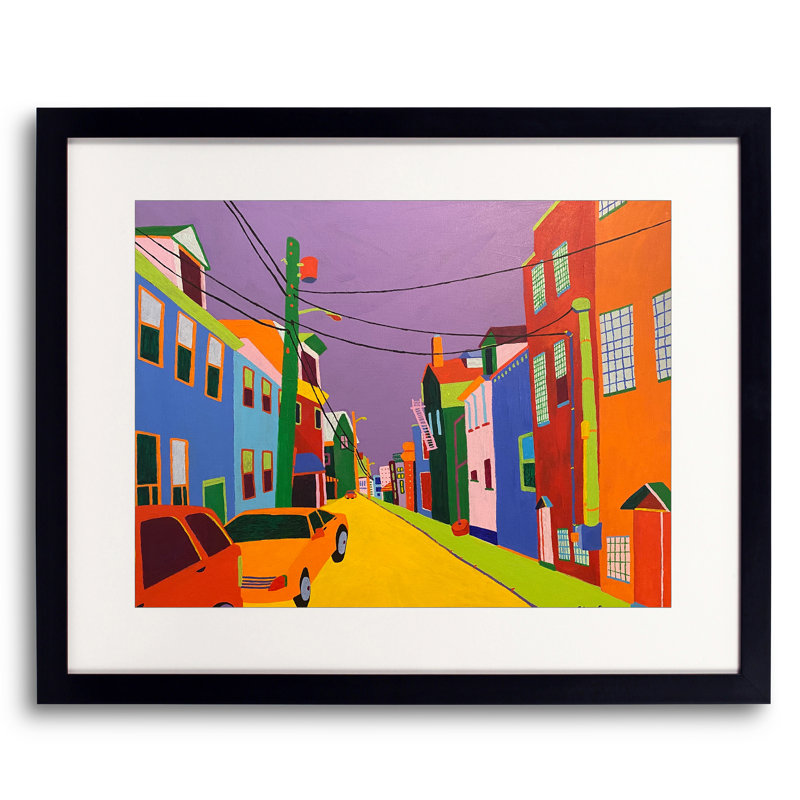 Backstreet par Sue Graef - Peinture, Papier avec cadre noir, H 17,25 po x l 21,25 po