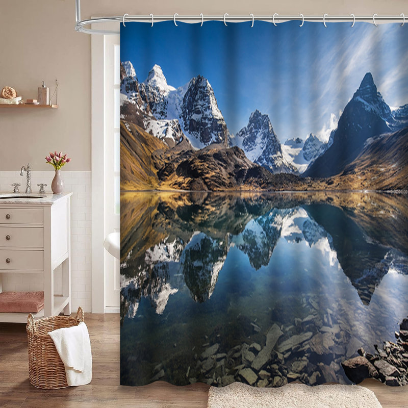 Magnifique rideau de douche Andes Mountain Scenery Wilderness America avec 12 crochets, L 72 po x l 78 po