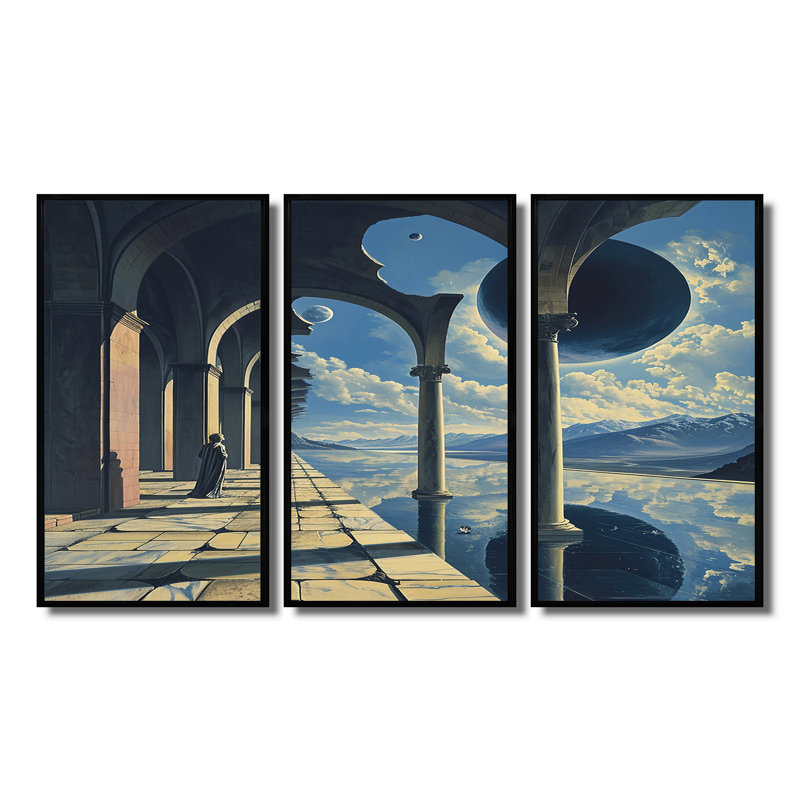 Graecyn - ensemble de décoration murale surréalisme, Cadre flottant noir, H 40 po x l 60 po x P 1 po