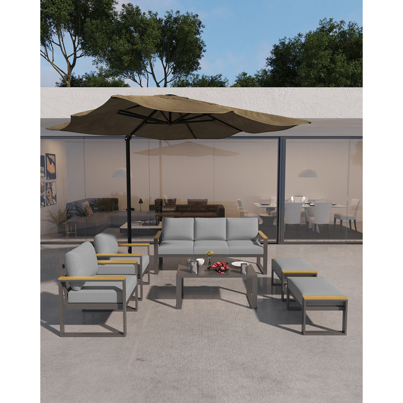 Ensemble de conversation de patio moderne en aluminium 7 pièces avec table basse - Canapé modulaire d'extérieur durable pour balcon, jardin, terrasse, cour, gris