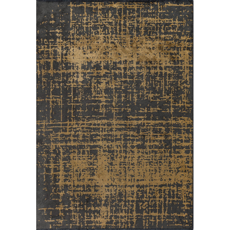 Rapture Black/Yellow Abstract Luxury Area Rug, Rectangle 7'10" x 9'10"