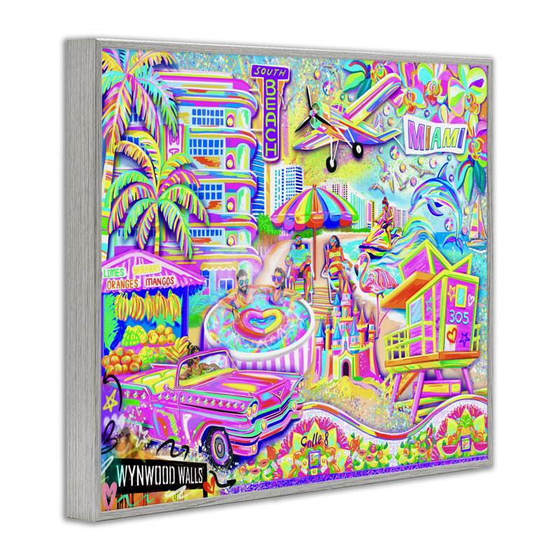 «Miami Fun Collage Giclee» par Jess Stempel, H 24 po x l 30 po, Estampe numérique Farmhouse