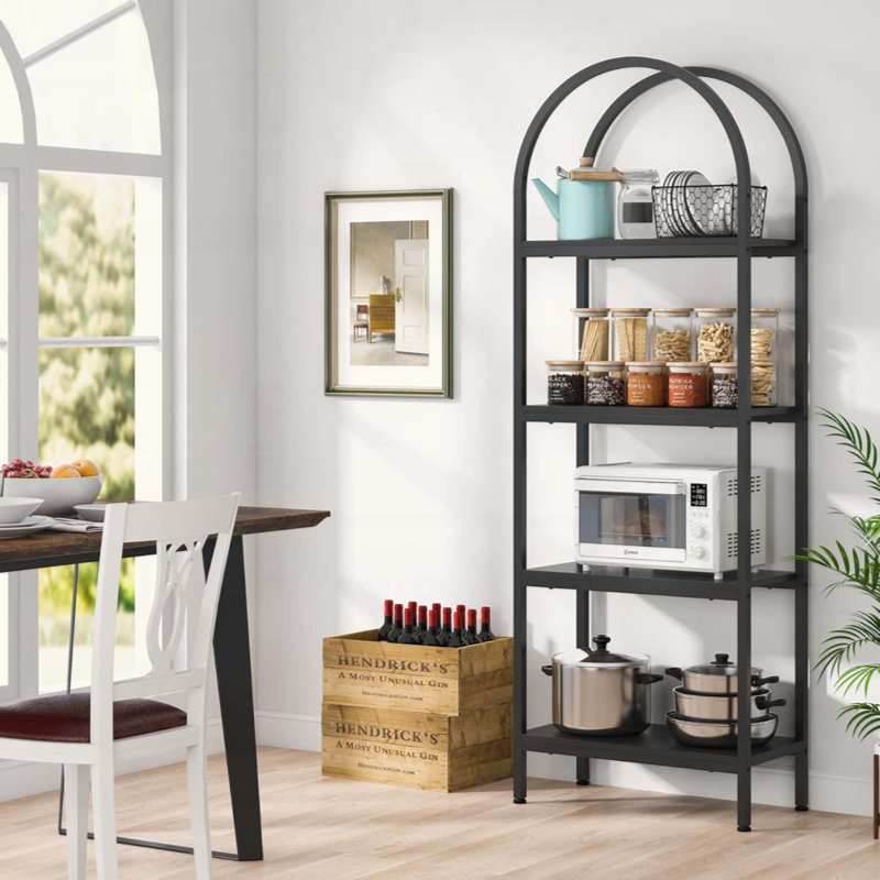 4-Tier Industrial Black Arched Open Bookshelf