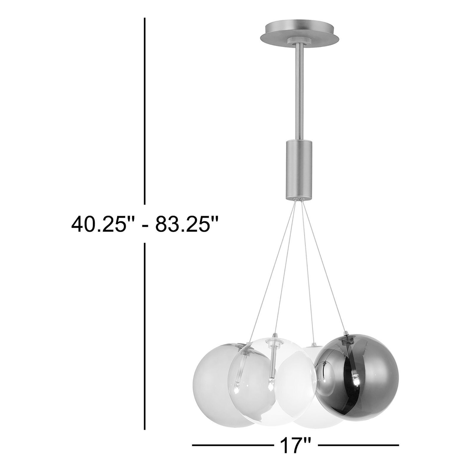 Alikee 4 Light Glass Steel Dimmable Pendant, Clear/Smoke/Amber, Gold