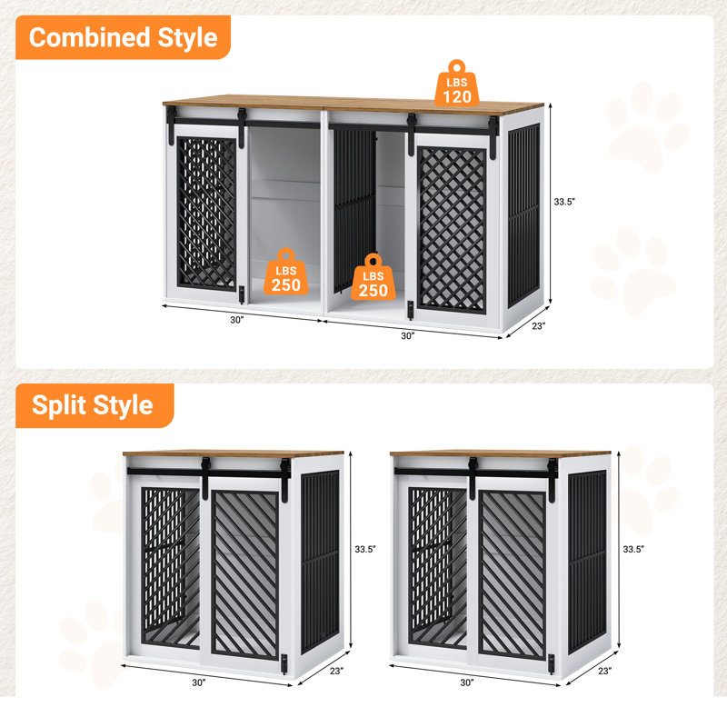 Furniture Mobilier de cage pour chien de grande taille séparable de 61 po avec paravent - conception polyvalente pour plusieurs chiens🐶 et espaces