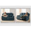 Causeuse en tissu bleu clair, canapé inclinable manuel 2 places avec console, porte-gobelets et rangement pour le salon