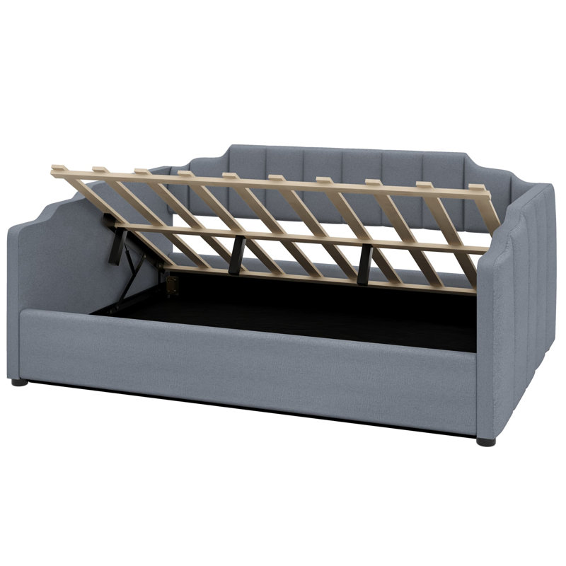 Lit de jour rembourré avec rangement inférieur, Gris