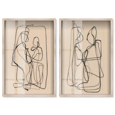 «Embrace of Lines Duo Shadowbox», impression murale de salon par Art Remedy, cadre blond, 10 x 15