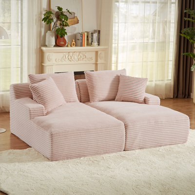 Chaise longue double en velours côtelé rose avec rembourrage à ressort pour la chambre à coucher sans assemblage requis