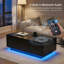 47.2" LED Coffee Table with Storage, Lift Top Coffee Table with Drawer& Hidden Compartment, High Gloss Smart Coffee Table with Wireless Charging, Bluetooth Speaker & USB Ports for Living Room, Black