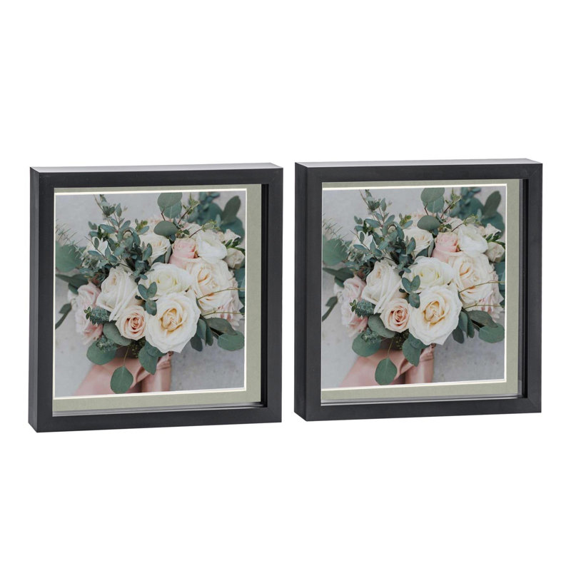 Bevelled Shadow Box Picture Frame with Mat, Black/Grey