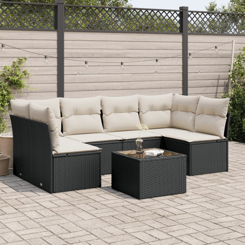 Ensemble de canapé de jardin PE rotin, acier thermolaqué, polyester, S / O, Noir