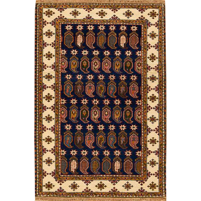 Tapis bleu et crème noué à la main de haute qualité