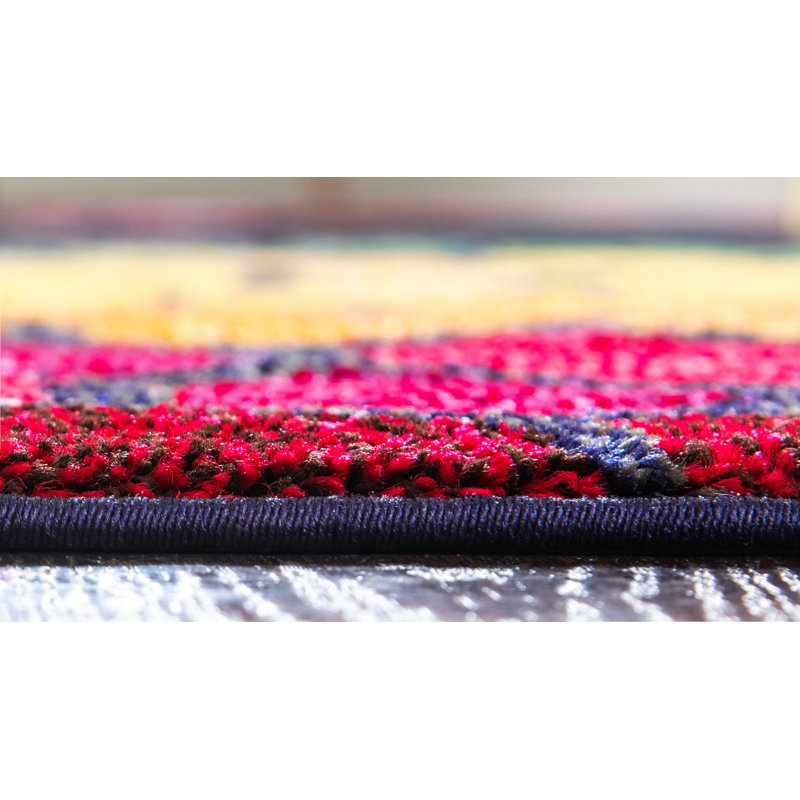 Tapis rose / jaune / bleu Jesusa, Rectangle 6 pi 1 po x 9 pi