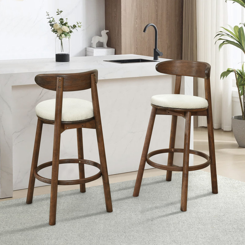 Tabourets de bar rembourrés Mid-Century, Noyer