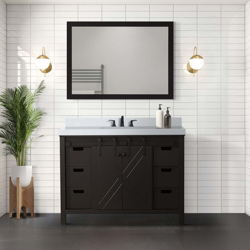 Ensemble de meuble-lavabo avec robinet et robinet de 44 po Miroir, Blanc, Noir, noir, noir, noir