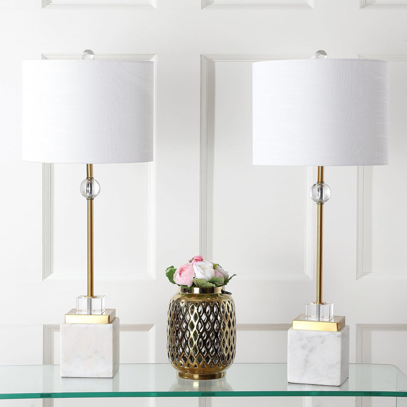 Led Table Lamps Set Of 2 - 30" Marble/Crystal Bedside Desk Lamps For Bedroom