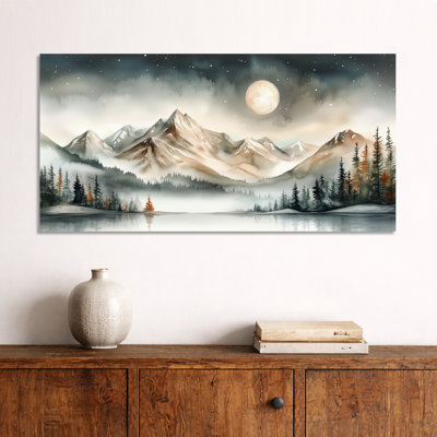 «Rustic Metal Prints - Night Sky Over Mountain Range», art mural gris en métal