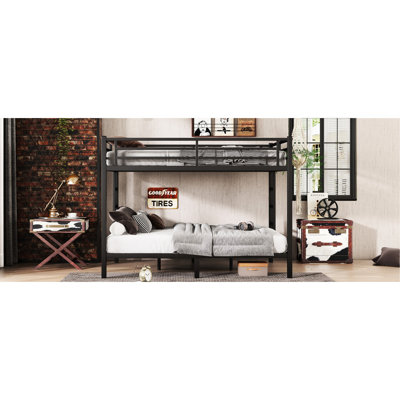 Queen Over Metal Bunk Bed For Adults, Space Feature, Noise Reduction, No Box Spring Needed, Build, Under Storage Space, Dual Ladders, Guardrail Teens And Solution, Low Noise, Structure, Storage, Two