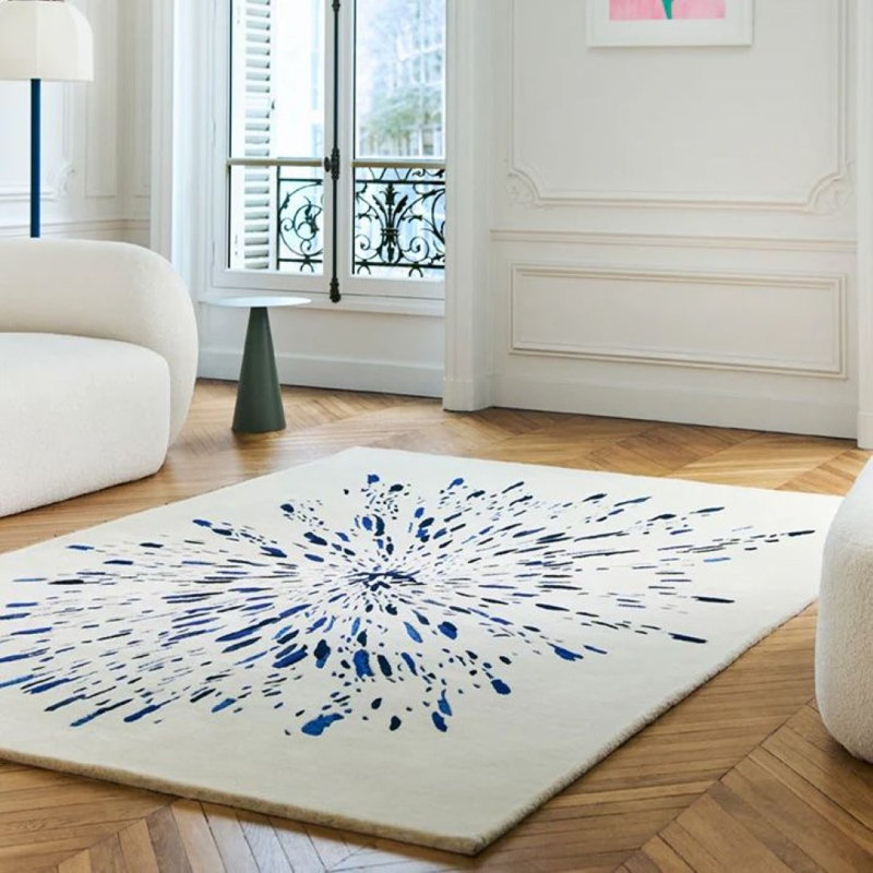 Paint Hand Tufted Area Rug in Blue, Rectangle 5'7" x 7'10"