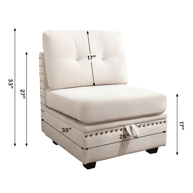 Vintage Modular Sectional Sofa, Convertible Multiple Combination Sofa Couch With Storage, Memory Foam, Vintage Copper Nail Modular Sectionals M-Middle Module GREY (1 Middle Stool)