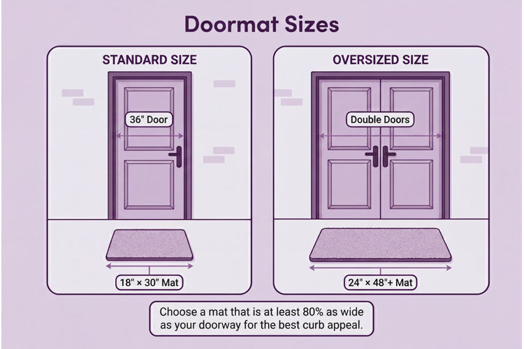 illustration door mat size guide, including the recommendations for a standard-size door and an oversized door
