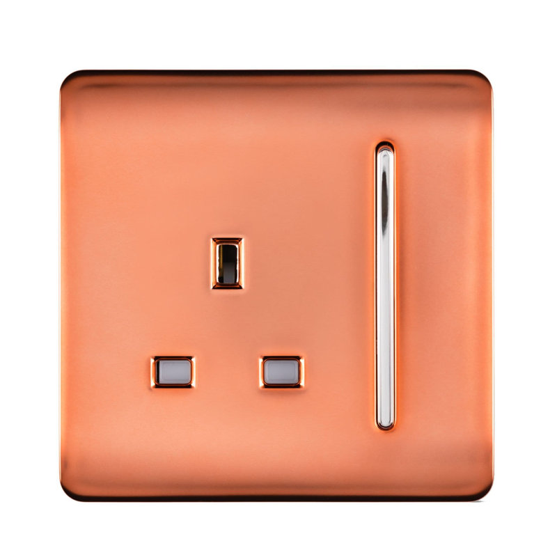 Trendi Switch 1 Gang 13 Amp Switched Plug Socket, Copper